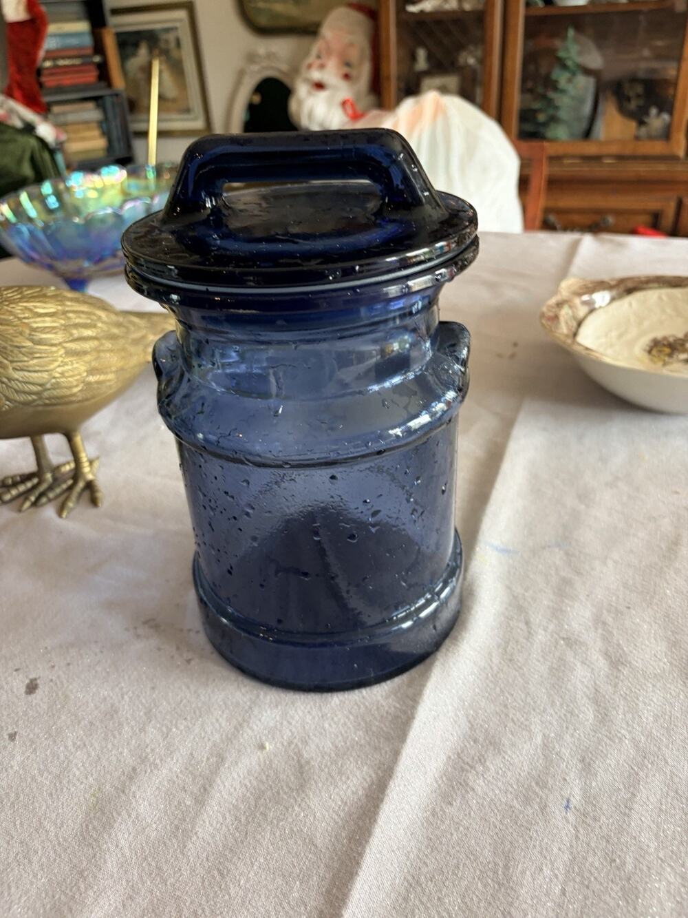 Vintage LE Smith Cobalt Blue Art Glass Milk Can Canister Jar With Lid 1980s USA